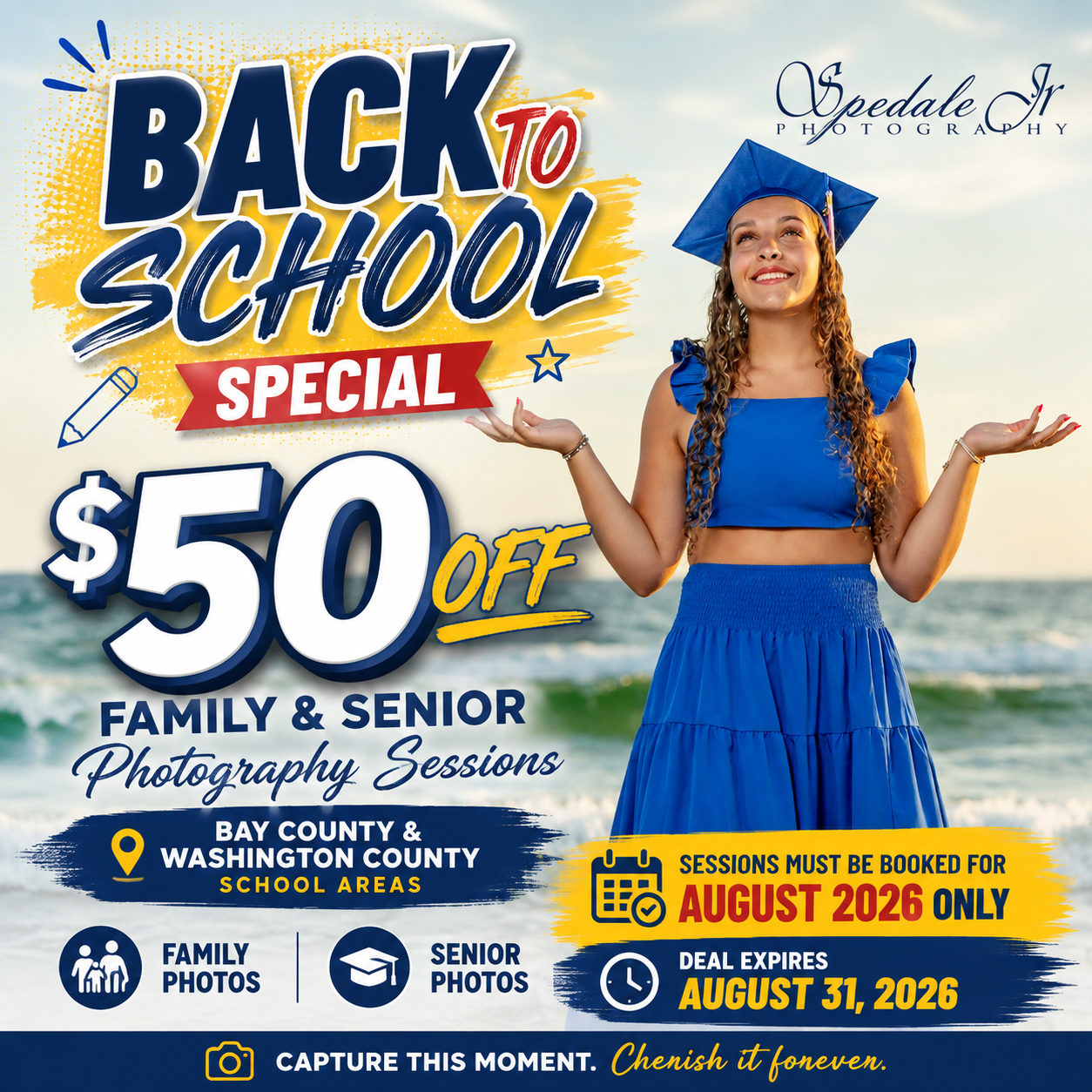 #BackToSchool #SeniorPhotos #SeniorPhotography #FamilyPhotography #BayCountyFL #WashingtonCountyFL #PanamaCityBeachPhotographer #ChipleyFL #ClassOf2027 #SpedaleJrPhotography"